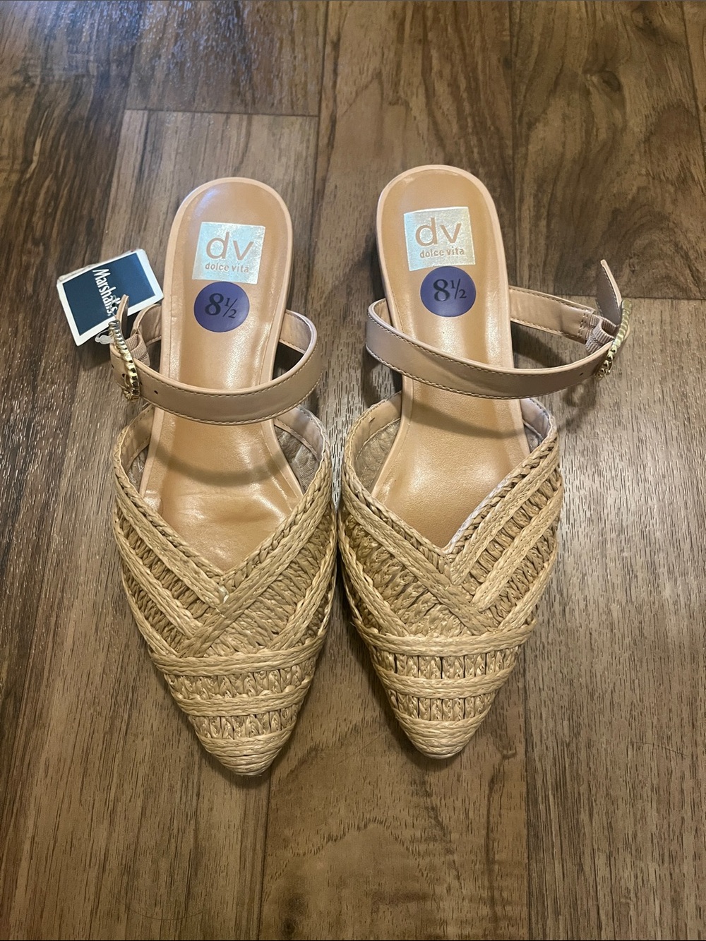 DV by Dolce Vita Natural Braided Pointed-Toe Slingback Mules